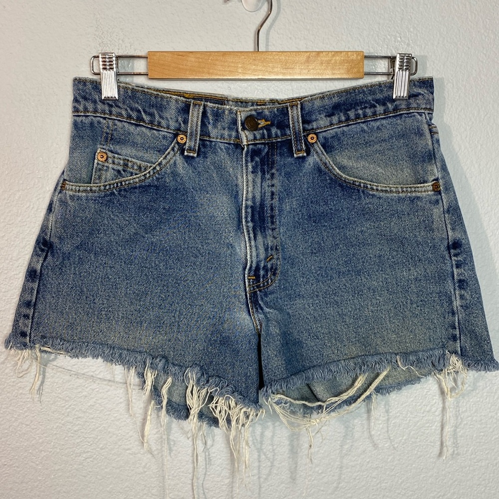 Vintage 90's Levi's 550 Orange Tab Fray‎ Jeans Shorts